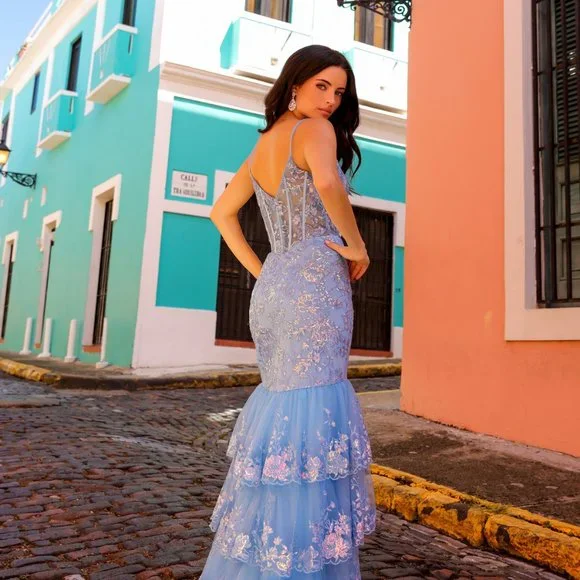 NEW FORMAL MERMAID SLEEVELESS EVENING GOWN EMBROIDERED WITH SEQUINS NX T1337